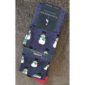 Tailorbyrd Holiday Luxury Pima Cotton Blend Snowmen Socks Navy Sz 10-13